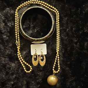 Gold-Tone Beaded 36" Chiming Ball Necklace Bracelet & Earrings